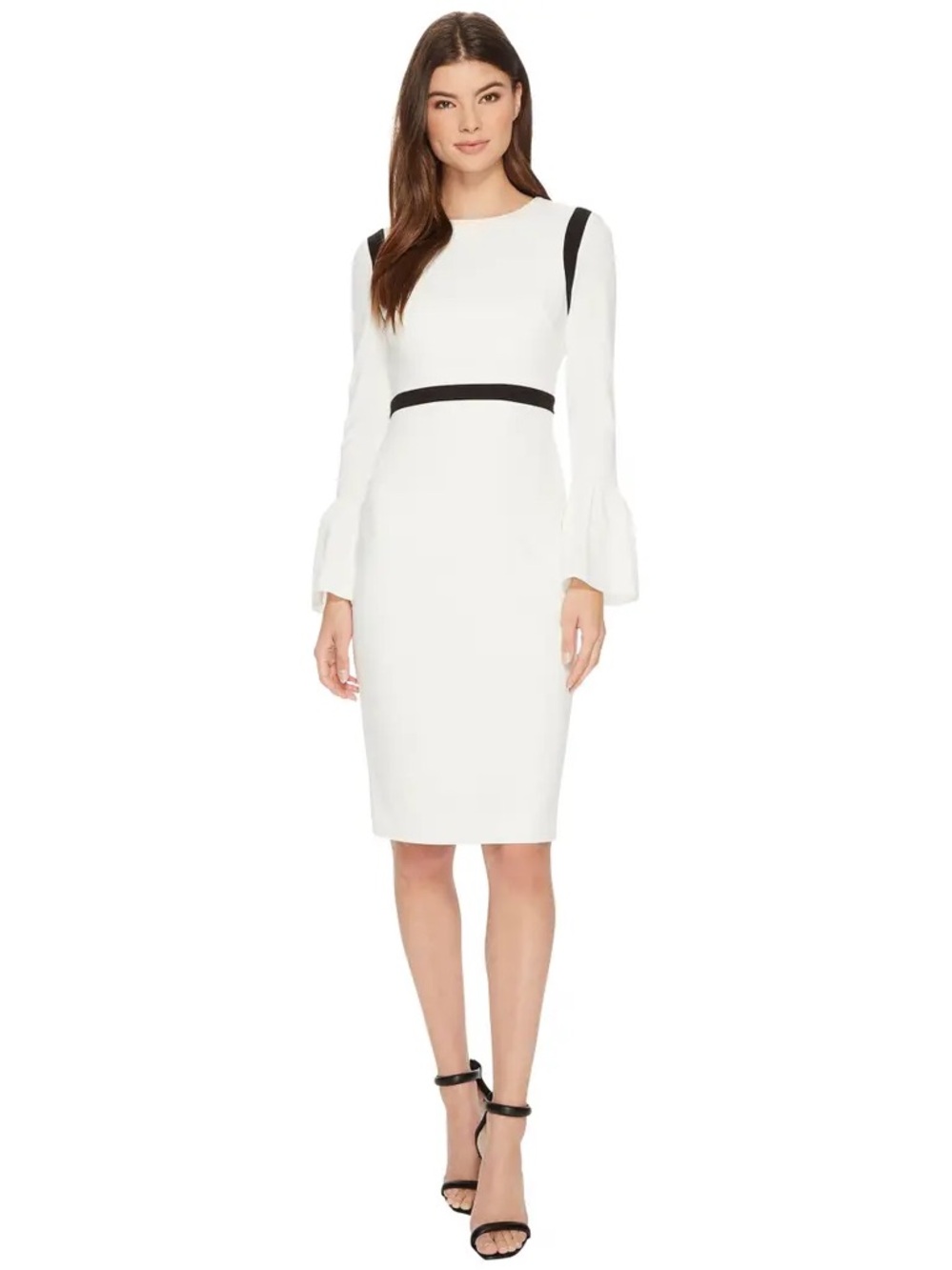 Calvin Klein White Long-Sleeve Shift Dress with Black Trim